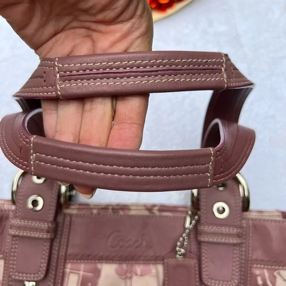 Coach Signature All Over Carriage Leather Satchel -Light Purple Y2K - Picture 9 of 13
